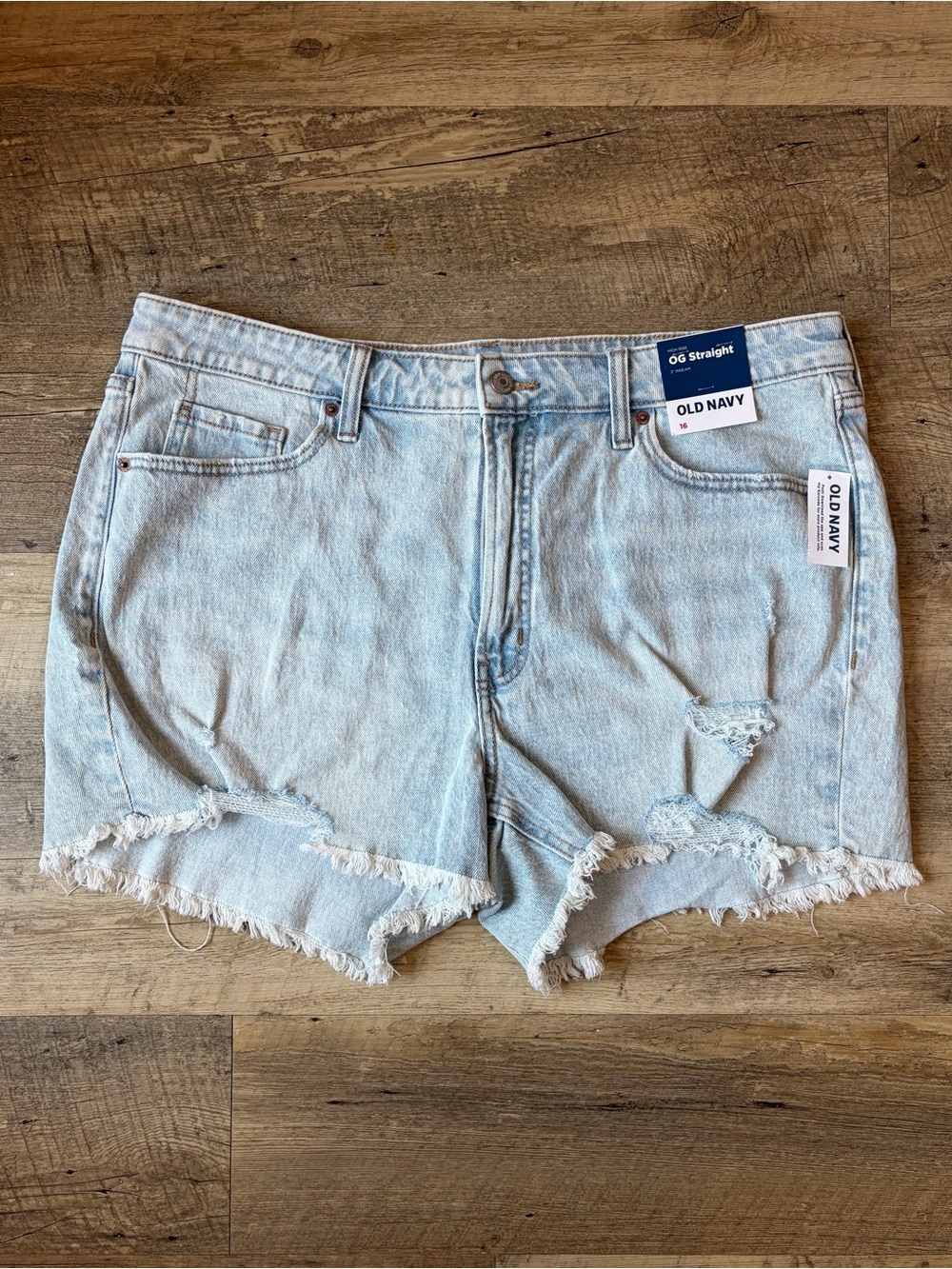 Old Navy High Rise O.G. Straight 3” Inseam Distressed Light Wash Jean Shorts